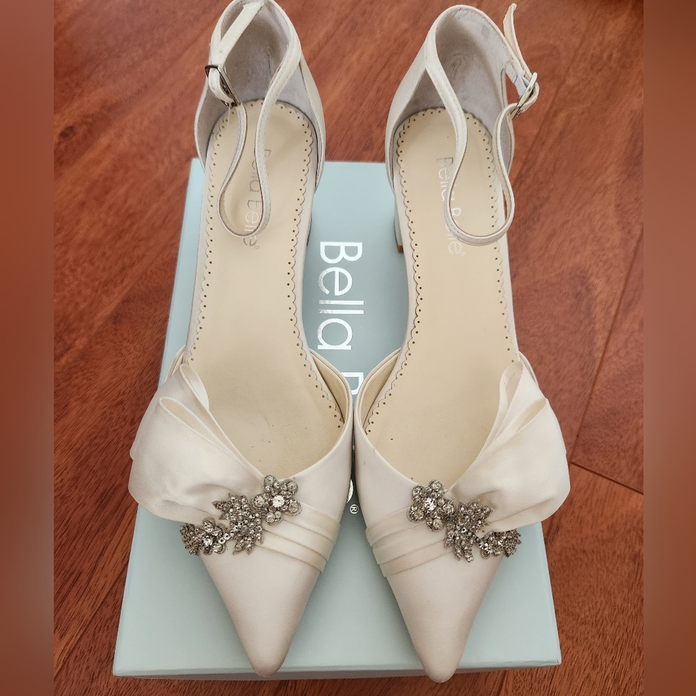 Bella Belle MARGO Ivory Crystal Flower Embellished Block Heels